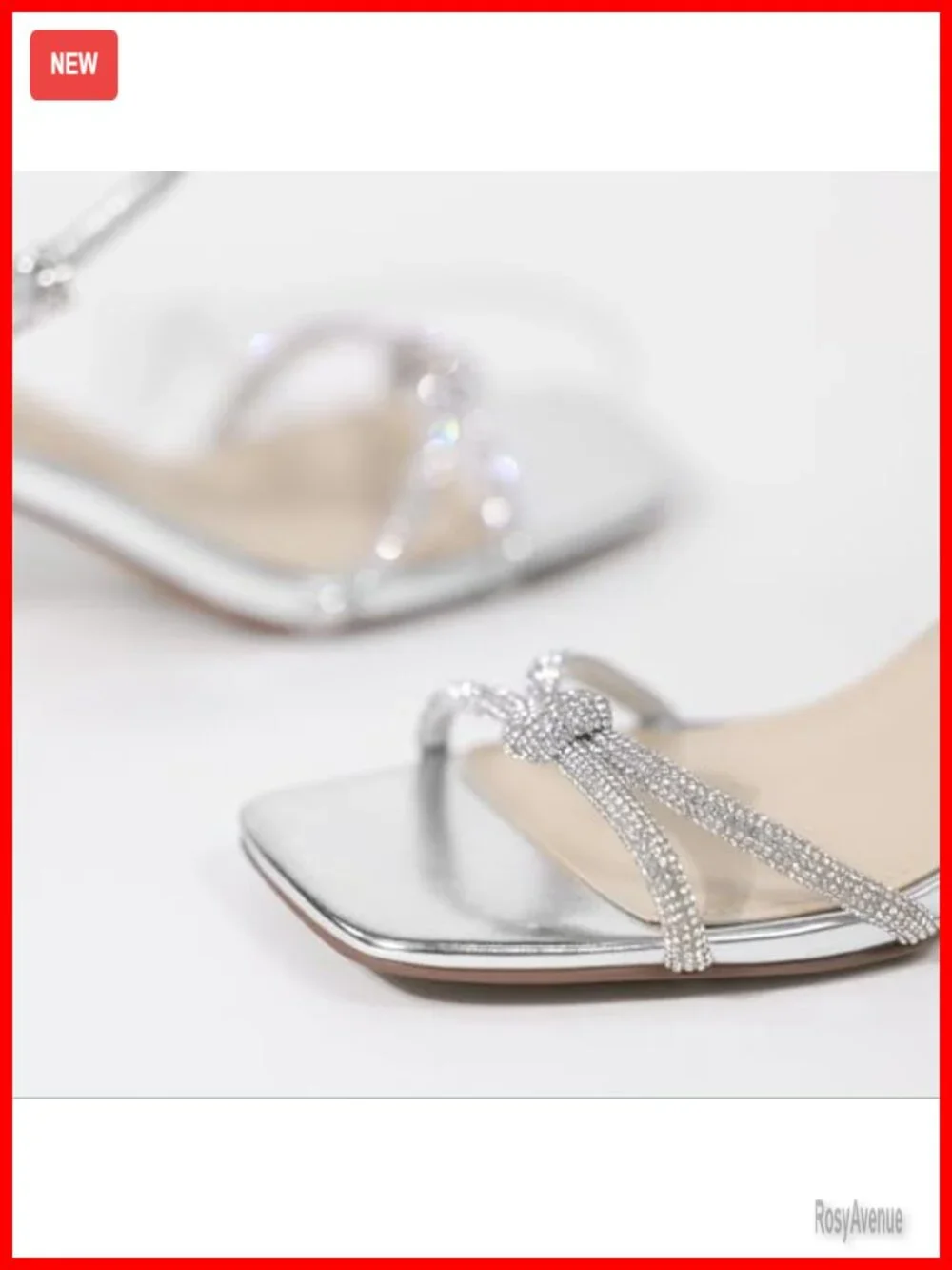 Kitten Heels Rhinestone Strappy Square Open Toe Ankle Strap Sandals for Wedding